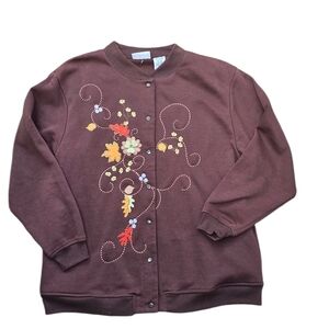 Blair Rich Brown Fall Leaf Buttondown Cardigan Sweater